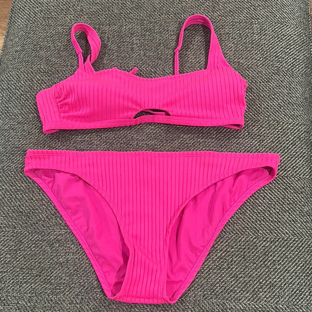Target Pink Ribbed Bikini Set